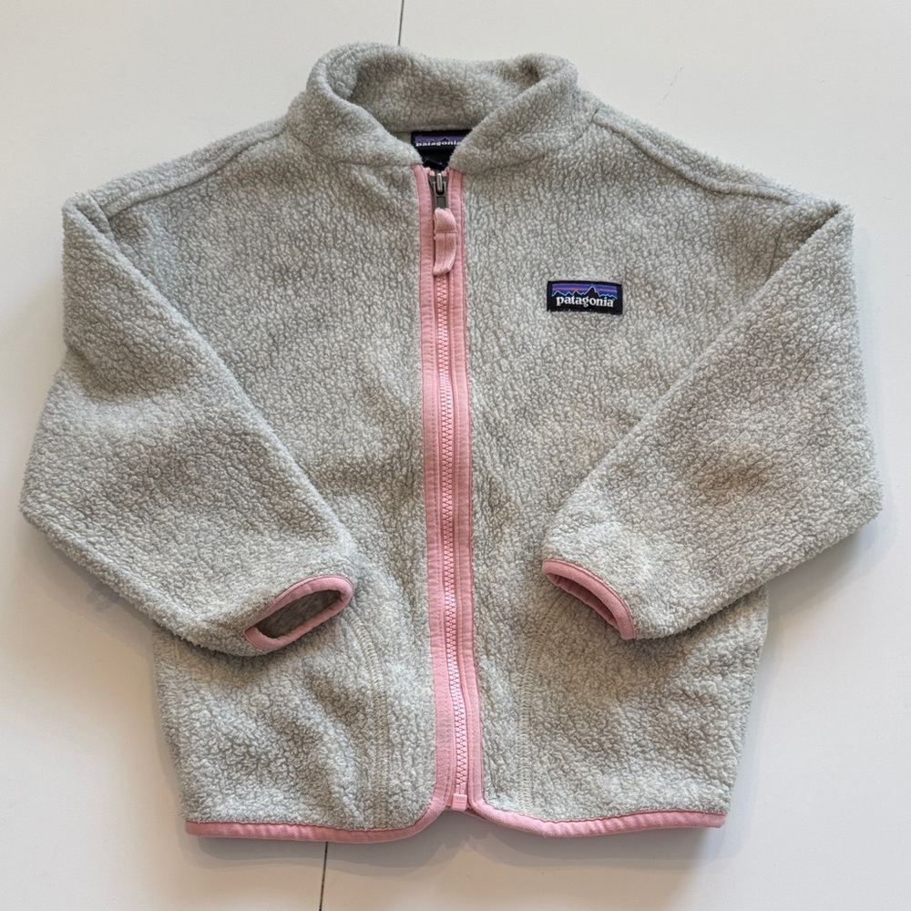 Patagonia Light Gray Fleece with Pink Accents